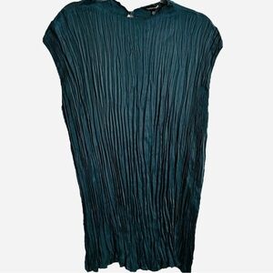 Eileen Fisher Large Alpine Green Crushed Cupro‎ Funnel Neck Tunic Sleeveless Top
